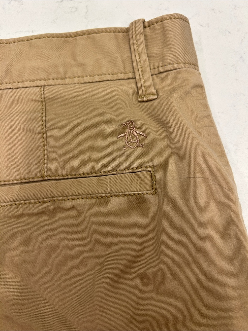 Original Penguin Chino Shorts 31 Khaki Stretch Cotton Flat Front Casual - Picture 3 of 13